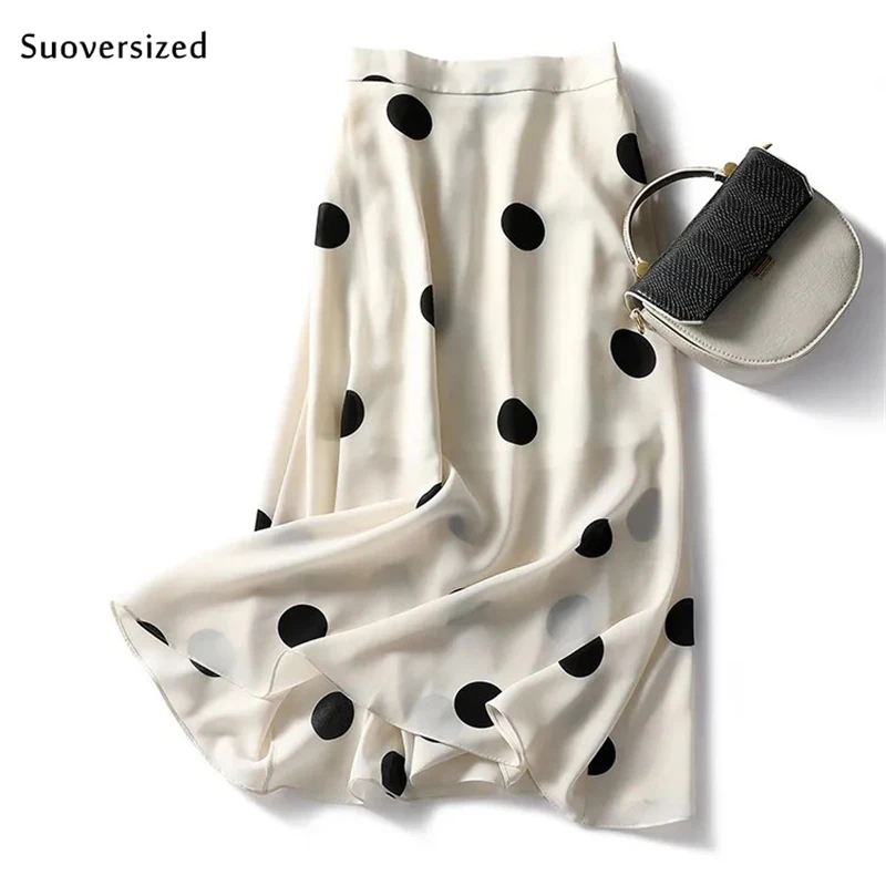 

Women Chiffon Summer Korean Fashion Dot Printed Tie Dye Chic High Waist Zipper A-line Midi Skirt Vestidos Elegantes Para Mujer