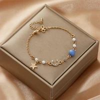 japan korea star moon bracelet for women girls fashion pink crystal pearl chain bracelet designer jewelry party gift wholesale