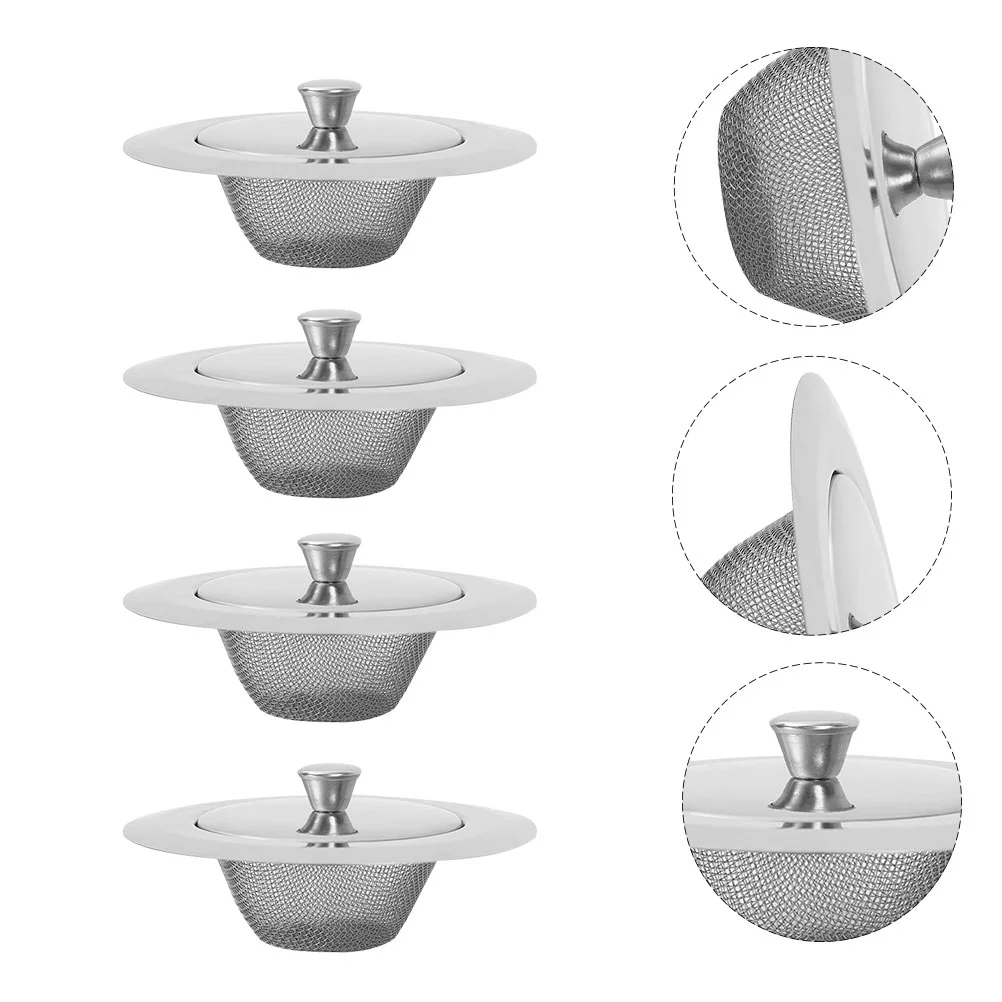 

4pcs Strainers With Lids Stainless Steel Sink Stoppers Sink Drain Strainers for Kitchen Restaurant Home