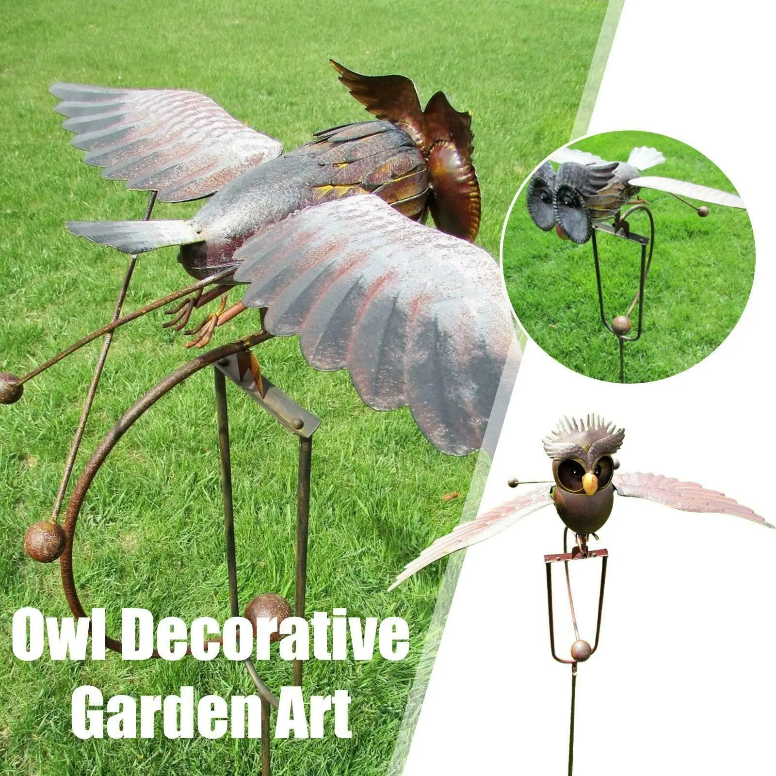 

Creative Gifts Art Courtyard Lawn Ornament Metal Owl Pile Rustic Eagle Stake Garden Decoration