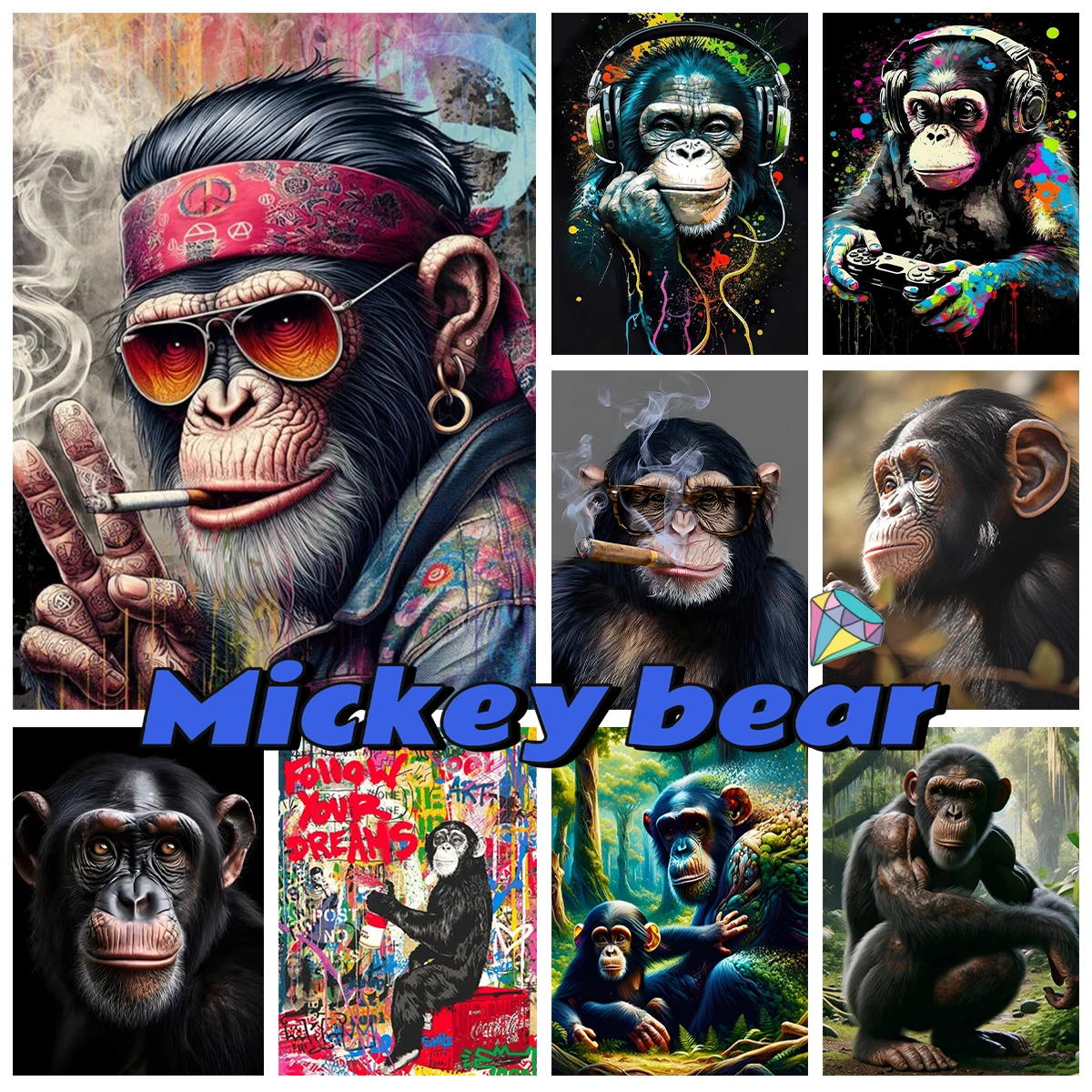 Набор для алмазной живописи 5D Chimpanzee абстрактные Gorillas творчества алмазная