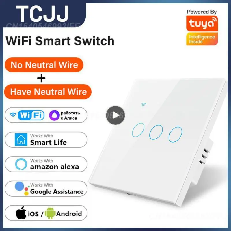 

Wall Button 1/2/3/4 Gang Tuya Wif Smart Touch Switch Touch Light Switch Aubess Wifi Support Alexa Google Home 3 Control Methods