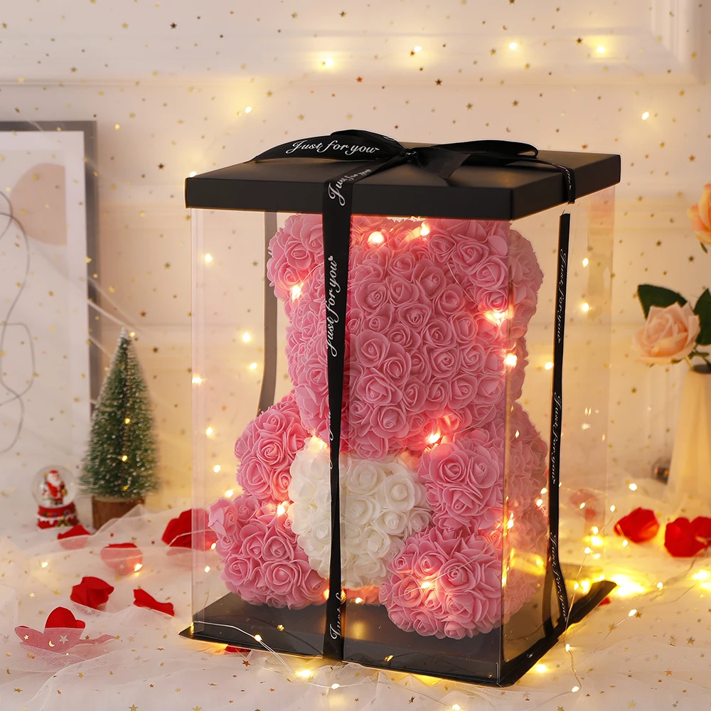 

25/40cm Teddy Rose Bear Artificial Flowers Girlfriend Anniversary Valentine's Birthday Present For Wedding Party Decor Gift Box