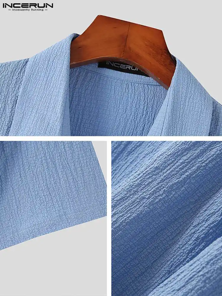 Korean Style New Men Casual Simple Bubble Fashion Casual Male Solid Comfortable All-match Sleeve Shirts S-5XL INCERUN Tops 2022