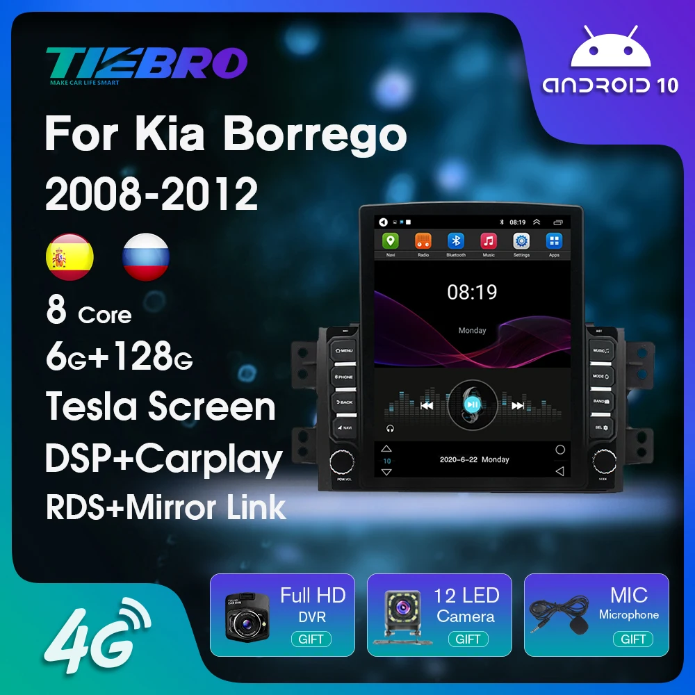 

TIEBRO Car Radio Carplay For Kia Borrego Mohave 2008-2012 Tesla Style Screen Multimedia Player GPS Navigation Android Autoradio