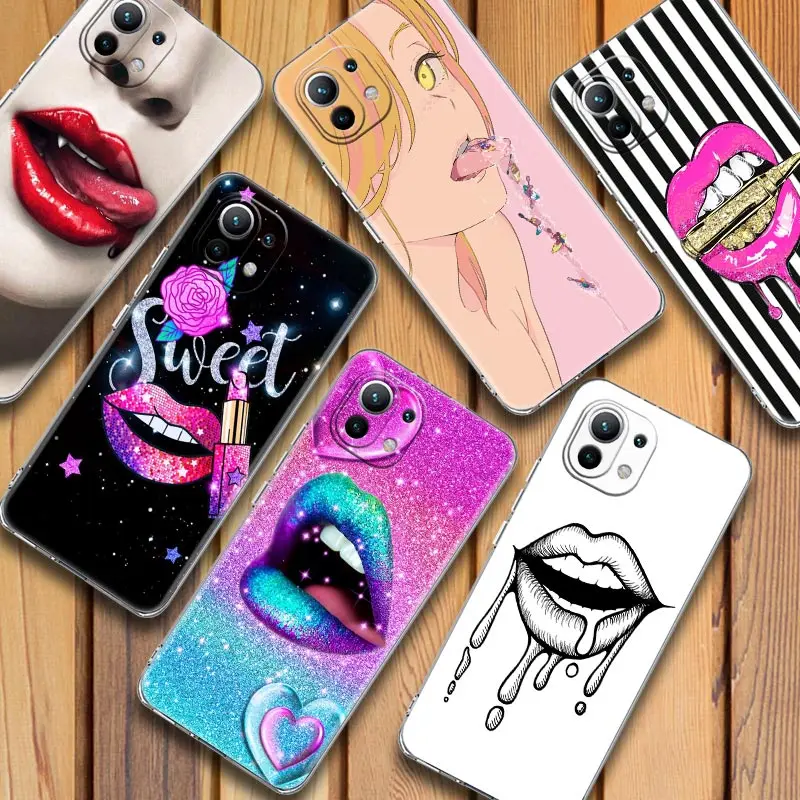 

Case For Xiaomi Mi 11 Note 10 9 9T 12 Pro Lite Poco X3 F3 M3 Clear Cases For Redmi 9 9A 9C 10 Sexy Lady Red Lips lipstick Girls
