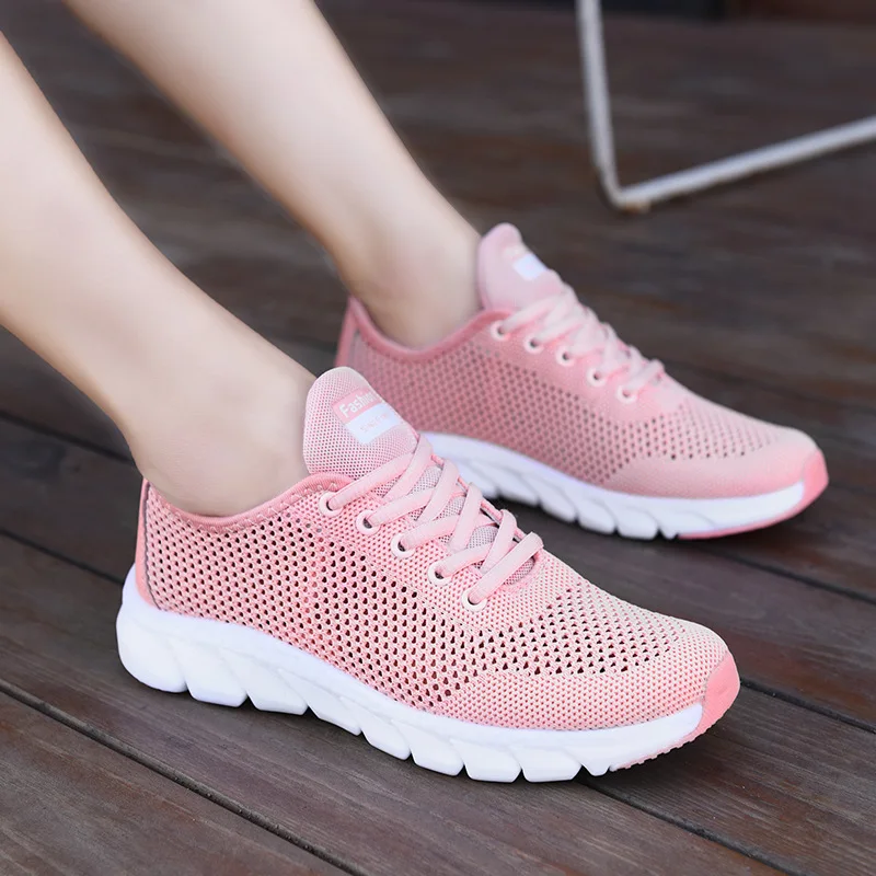 Women's Shoes 2023 Summer New Flying Weave Breathable Shoe Comfortable and Versatile Lace-up Hollow Large Mesh Casual Shoes Wome