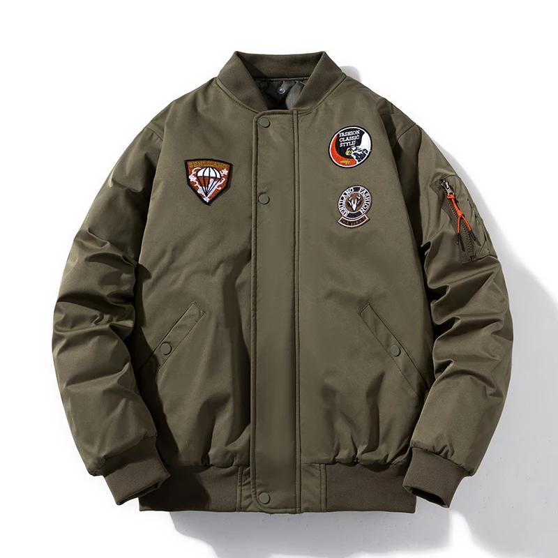 

2022 New Men Bomber Jackets Autumn Winter Quality Military green Zip Up Coat Loose Thicken Warm Wholesale Clothing windbreaker