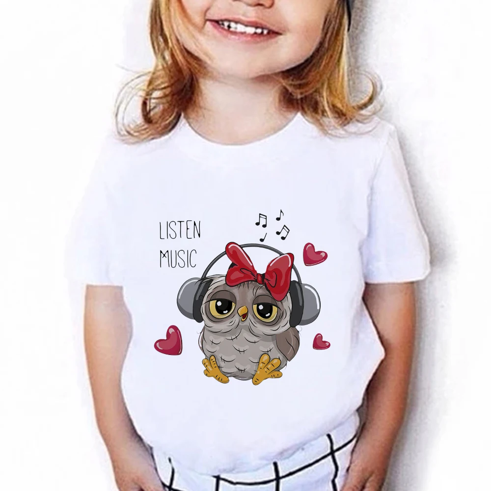 Cute Owl Cartoon Print Girls Clothes Kawaii Harajuku Kids T-shirts Fashino Boys Tee Basic Short Seeve,drop Ship