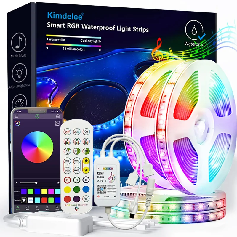 Светодиодная лента для украшения комнаты, 24 В, Bluetooth, Wi-Fi, RGB, s Цветовая 5050, рождественсветильник, неоновая
