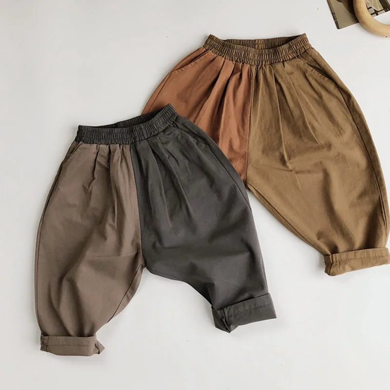 

1-6Yrs Kids Elastic Waist Trousers Cotton Splicing Spring Autumn Casual Fashion Pants Korean Style Baby Girls Boys Pants