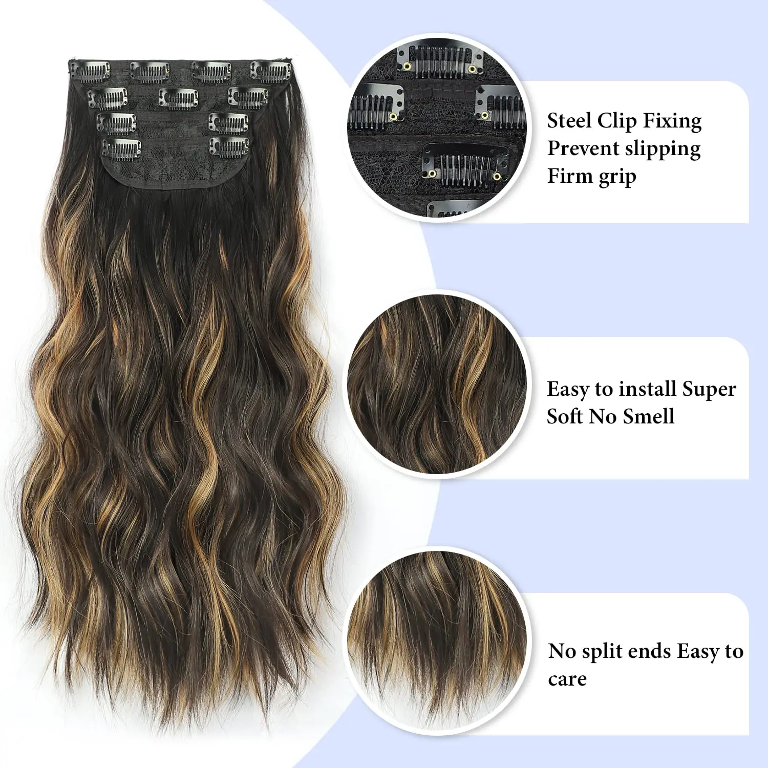 AISI HAIR Синтетические длинные волнистые накладные волосы на зажиме для