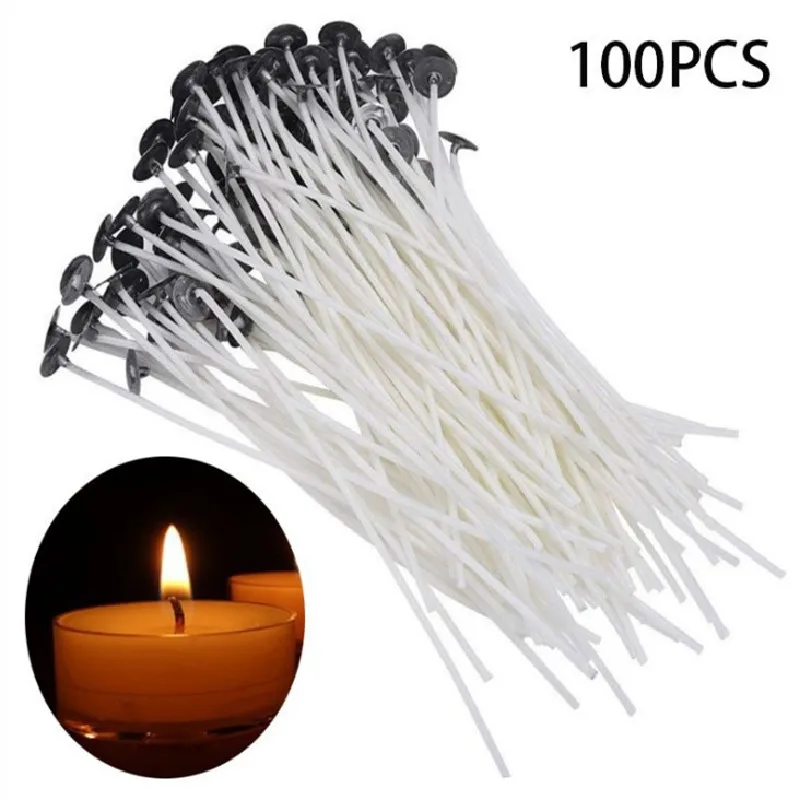 

100Pcs/bag Cotton Candle Wicks Smokeless Wax Pure Cotton Core for Candle Making Pre-waxed Wicks Party Supplies 2.5/8/15/20cm