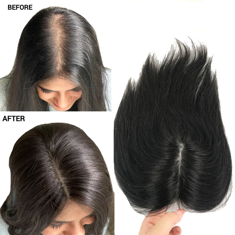 

Topper with PU Around 13X15cm Clips In Silky Straight Center Part Natural Color Virgin Human Hair Pieces 100% Virgin Human Hair