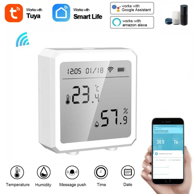 

Датчик температуры и влажности CoRui Tuya ZigBee, беспроводной цифровой Комнатный гигрометр, термометр, работает с Alexa Google Home