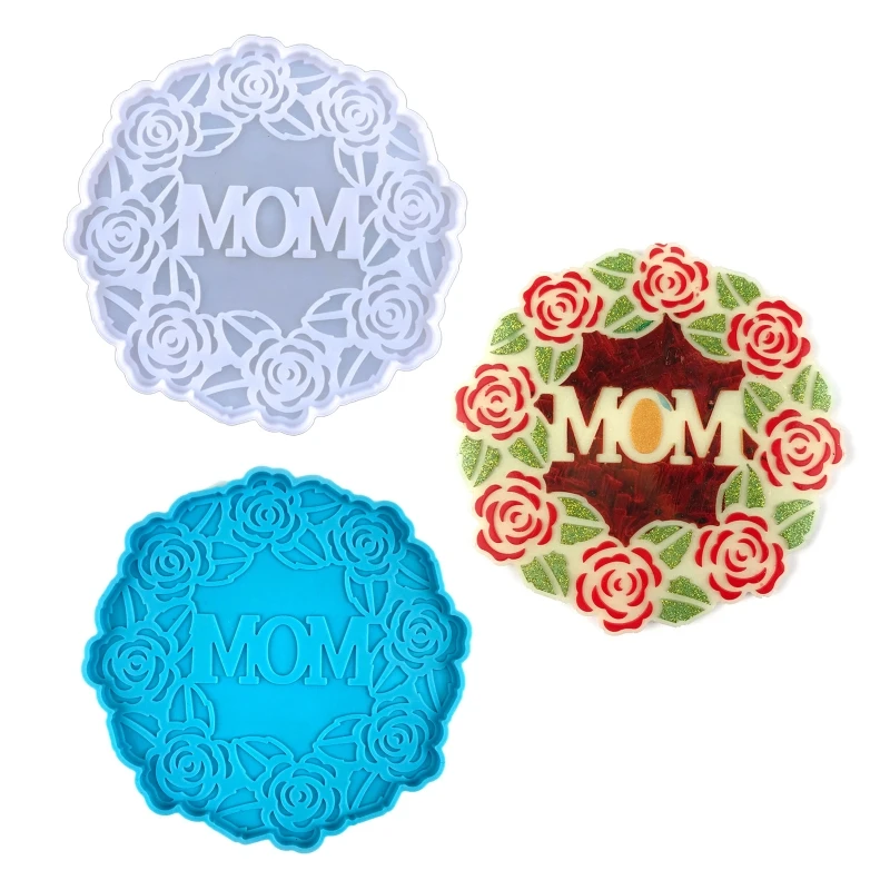 

N1HE MOM Mother Wreath Ornament Silicone Molds Diy Crystal Glue Irregular Storage Tray Mold for Making Fruit Storage Plate