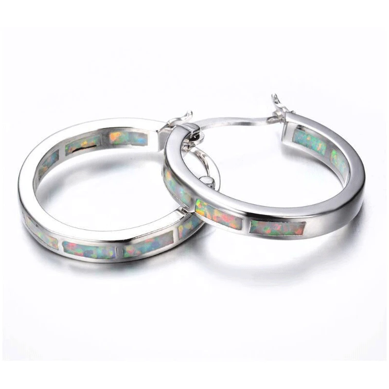 

Fashion Earrings for Women Trend Temperament Silver Round Color Earrings Opal Earrings Wedding Jewelry Birthday Party Gift