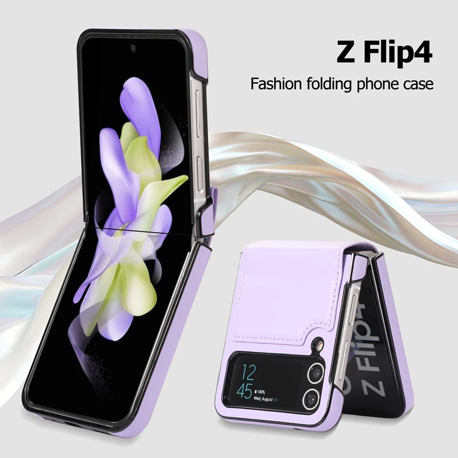 Fashion Fold Solid Ring Leather Case For Samsung Galaxy Z Flip5 Z Flip4 Z Flip3 Anti-drop Protective Sleeve Z Flip 5 Cover Shell