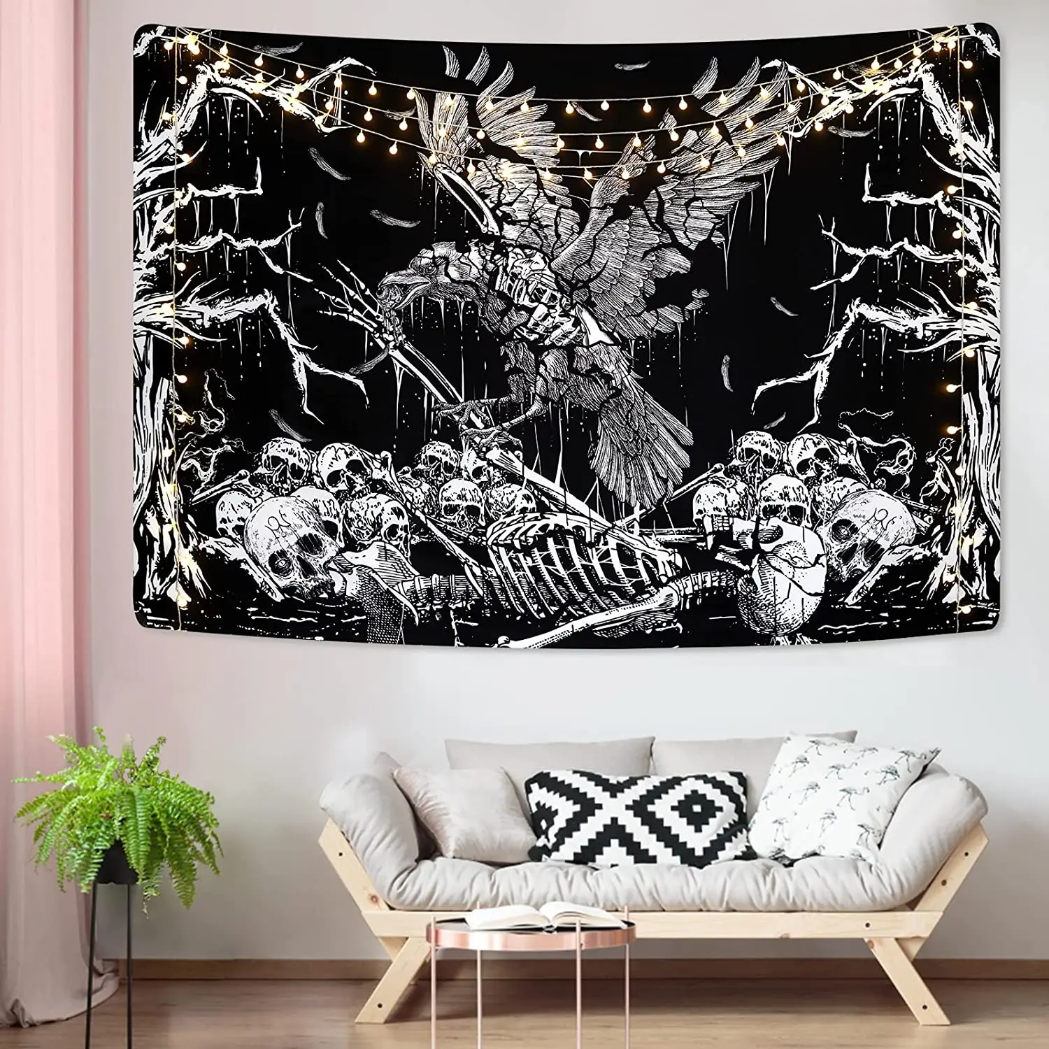 Gothic Skull Tapestry Black and White Skeleton Tapestry Wall Hanging for Bedroom Hippie Eyes Boho Home Decor Trippy Moon Cloth images - 6