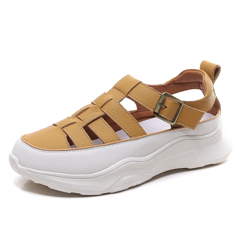 

GKTINOO Genuine Leather Shoes For Women High Quality Hollow Out Breathable Summer Sandals Women 2023 Fashion Platform Sneakers