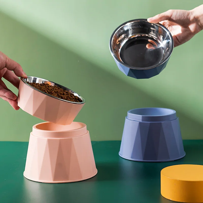 

Triangle Pattern Cat Bowl Heightened Base Bowls For Cats Plastic Neck Guard To Prevent Overturning For Cats Pet Supplies