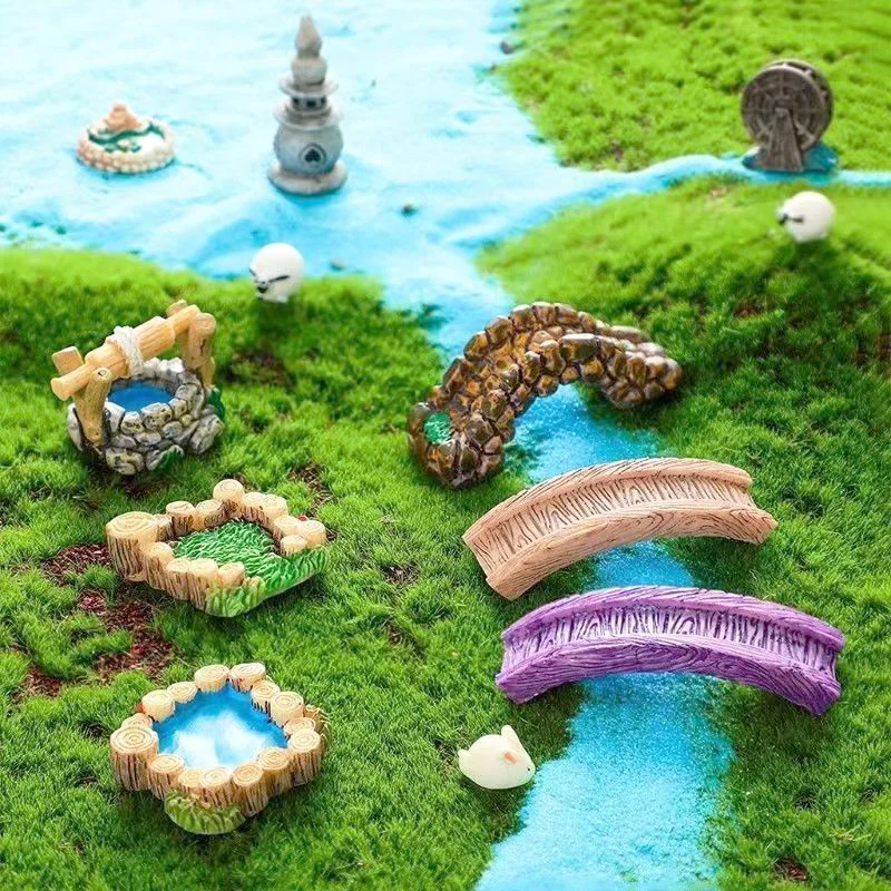 

Micro Landscape Ornament Miniature Lighthouse Water Well Bridge Mushroom House Figurines Garden Crafts DIY Ornament Garden Decor