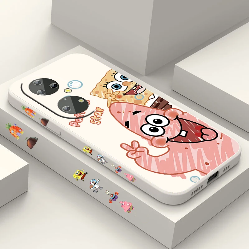 

Cartoon Cute SpongeBob For Huawei Y9S Y9A Y9 Y6 Nova Y70 9 8 P50 P40 P30 P20 Pro Lite E 5G Liquid Left Rope Phone Case