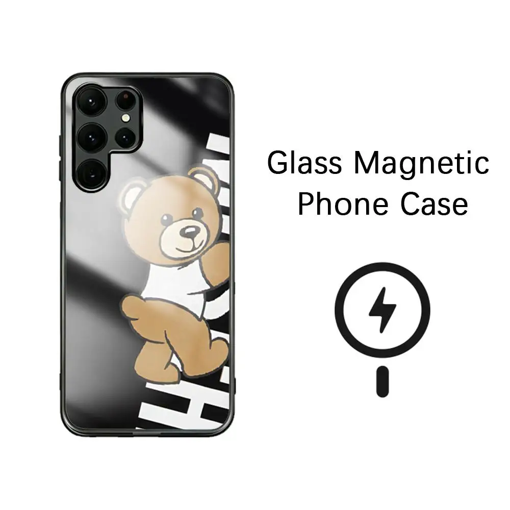 Фото Стильный и роскошный чехол M-Moschinoes для Samsung S26 S25 S24 S23 S22 S21 S20 Plus Ultra Note20, стеклянный магнитный чехол №1