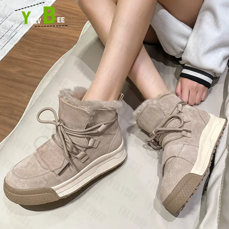 

Winter Cross Tied Plush Warm Causal Ankle Women Shoes Platform Flats Gladiator Goth Retro Fashion New 2022 Chaussures Femme