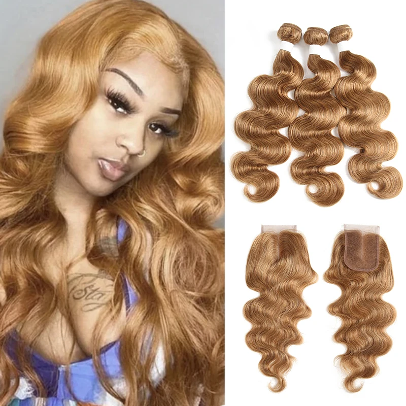 

Медовые светлые волнистые пучки с застежкой 4x4 бразильские 100% человеческие волосы для наращивания, 3 пряди с застежкой IJOY