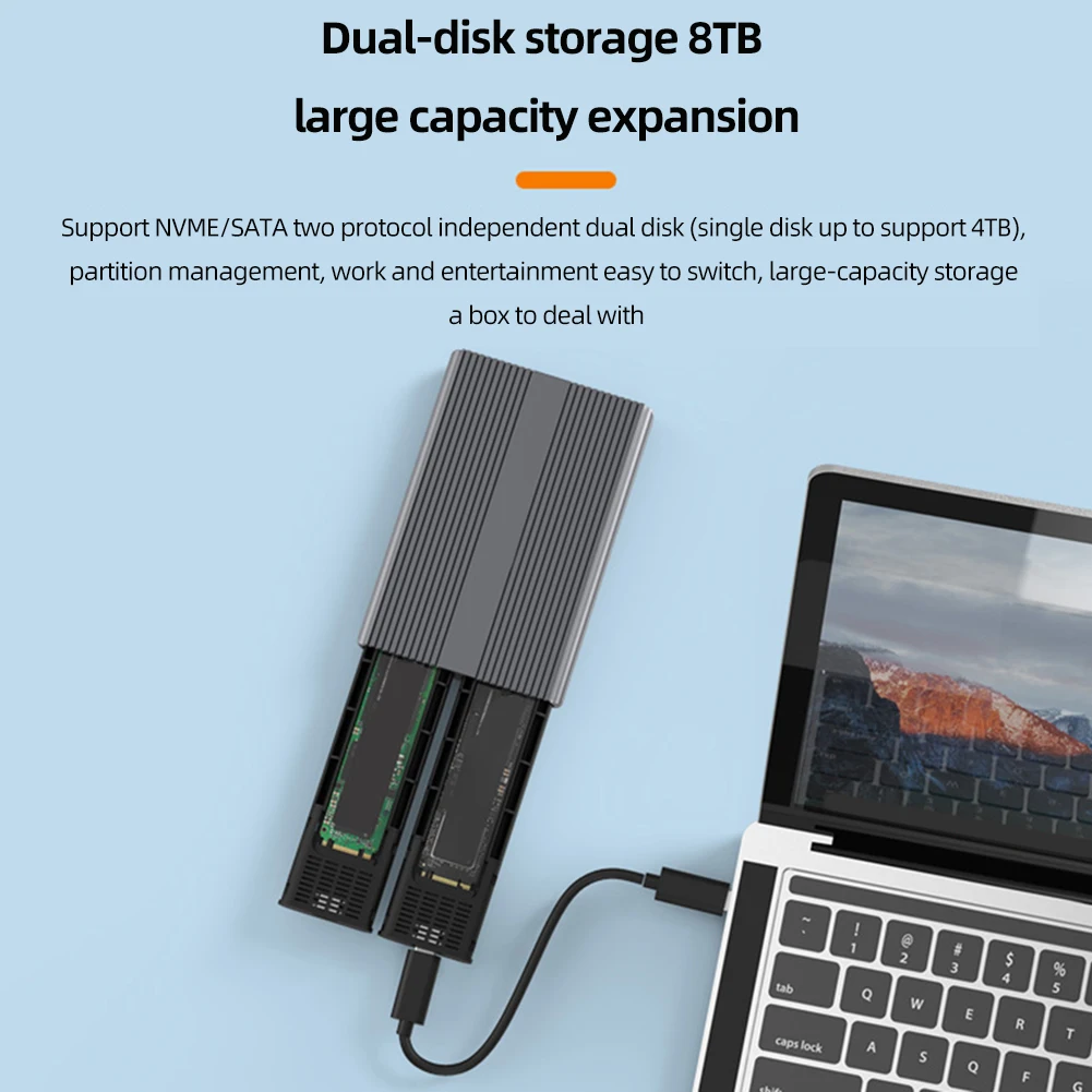 

NVME Hard Disk Drive Box Dual-Bay M.2 SATA Hard Drive Enclosure USB3.1 Type-C SSD Hard Disk Box Aluminum Alloy for PC Desktop