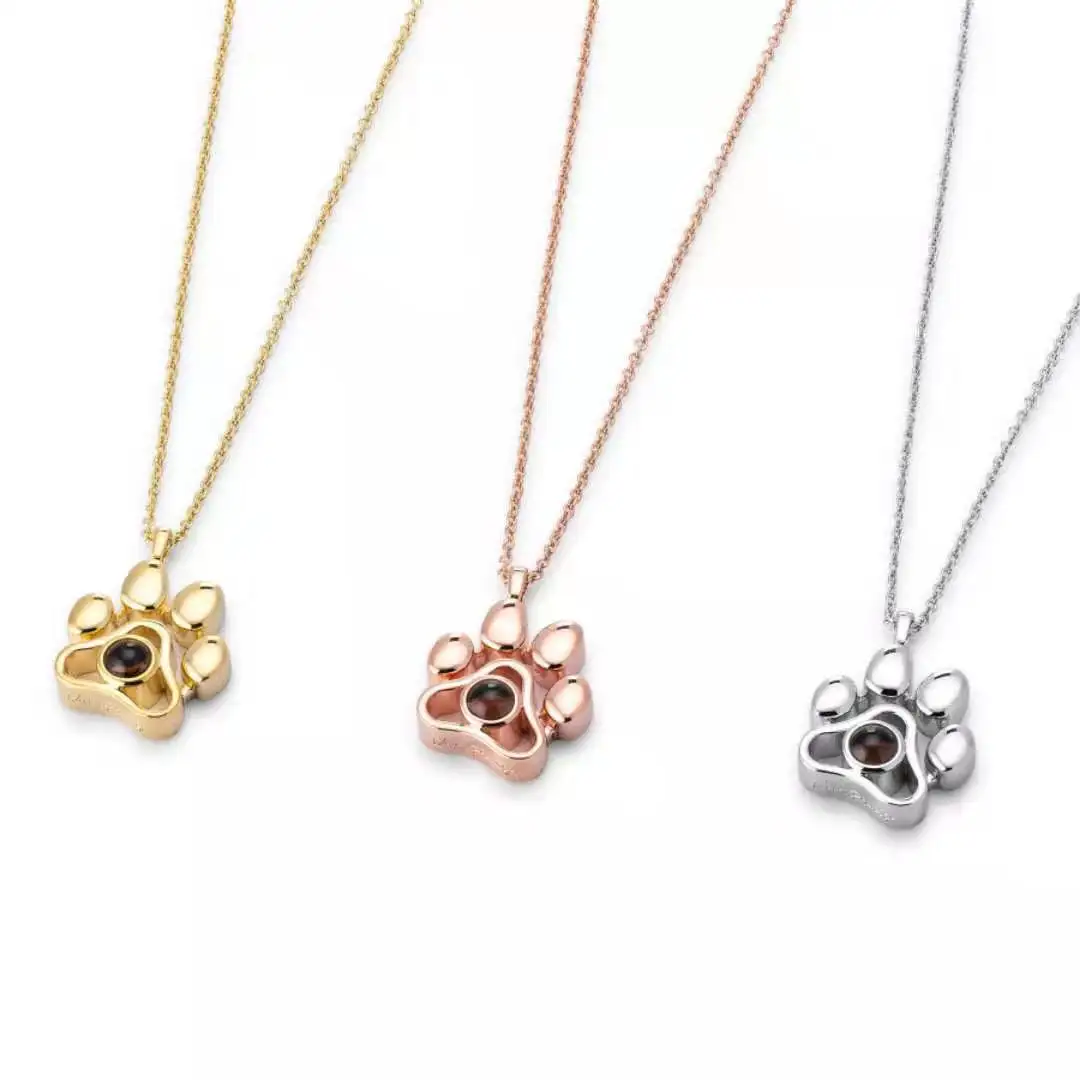 Dropshipping Custom Pet Photo Projection Necklaces Cat Dog Paw Pendant Choker Chain Pet Animal Memory Jewelry Gift