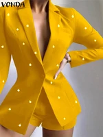 y2k women blazer 2022 vonda stylish printed lapel collar button up blazer casual long sleeve coats veste femme blazer feminina
