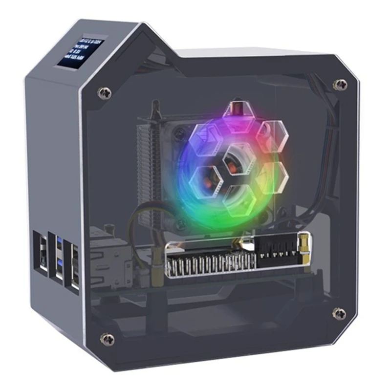 Для Raspberry Pi 5 Tower Fan Kit Корпус Медная трубка Ice Вентилятор PWM JST 4-контактный порт RGB LED