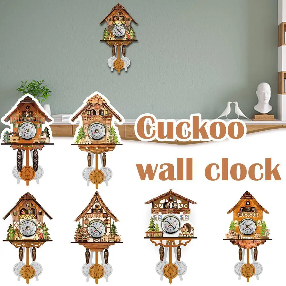

Wooden Cuckoo Wall Clock Bird Bell Swing Alarm Watch Home Art Crafts Living Room Bedroom Pendant Decor
