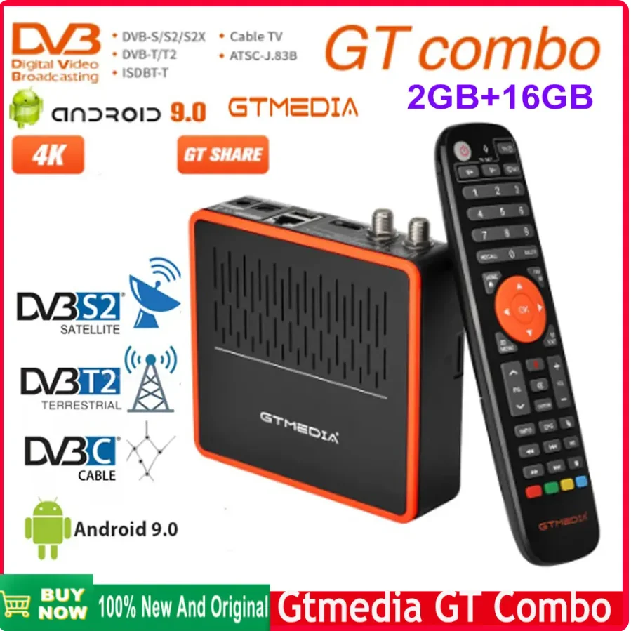 GTMEDIA GT COMBO 4K HD спутниковый приемник Android 9 0 TV BOX + DVB-S/S2/S2X DVB T/T2/Встроенный кабель Wifi 2