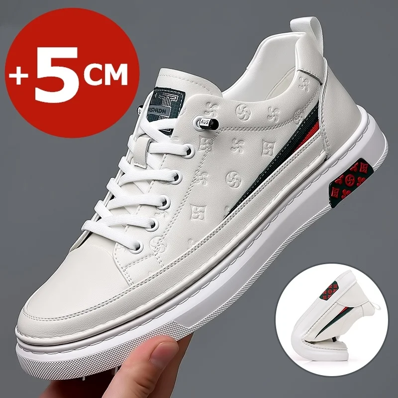 

Spring Men Flat/5cm Eltor Shoes Leisure Men Loafers White Soft Leather Moccasins Height Increase Taller Shoes Man Sneakers