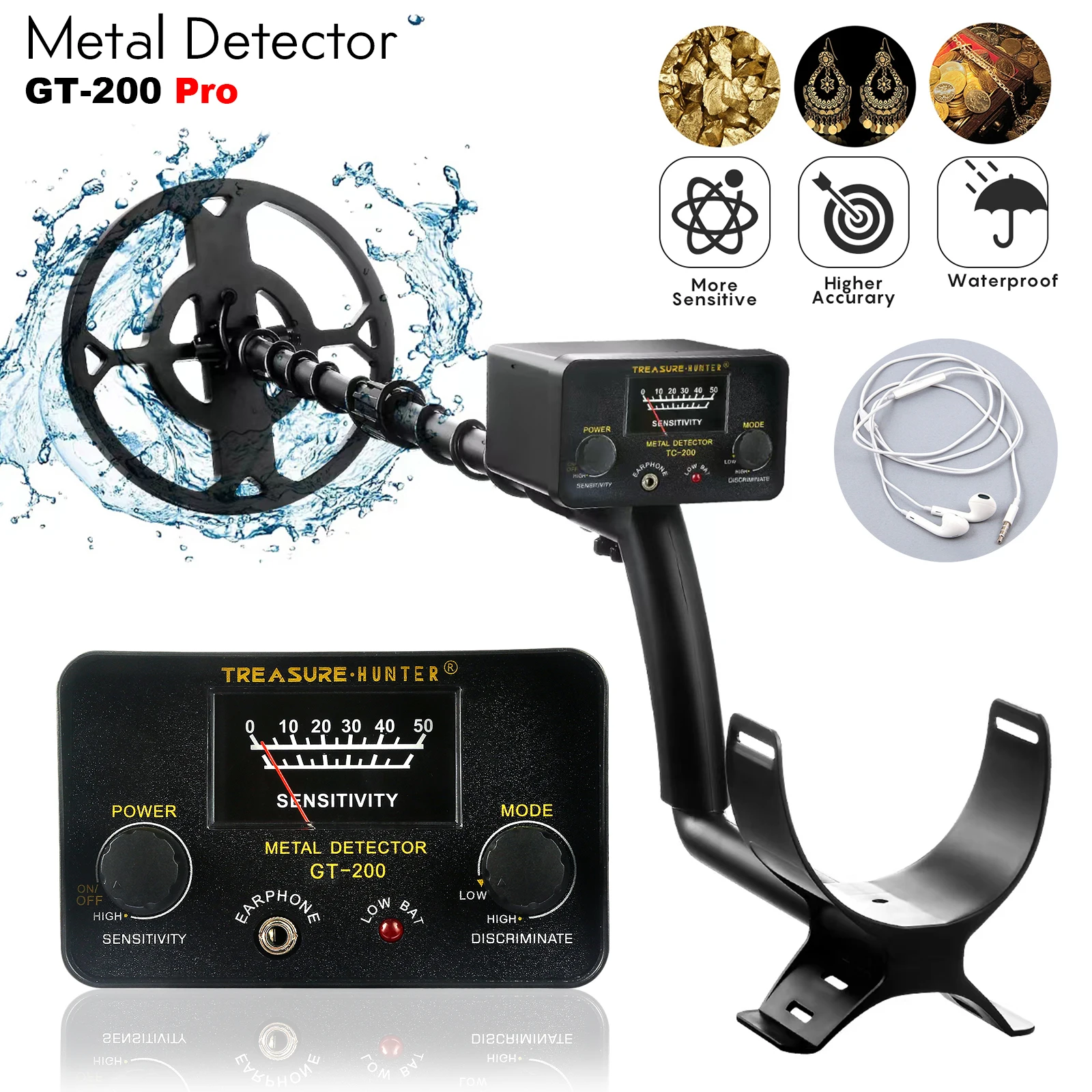 GT-200 Pro Metal Detector High Sensitive Underground Iron Me