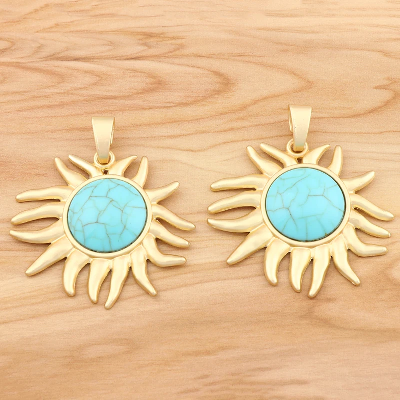 

1 Pieces Antique Gold Large Turquoise Stone Sunflower Charms Pendants for DIY Necklace Jewelry Making Findings Accessories