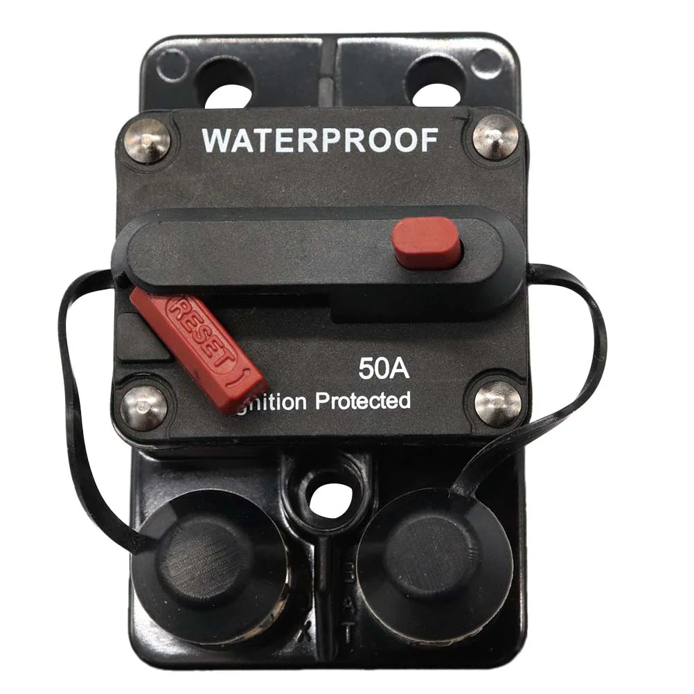 

50A Waterproof High Amp Manual Reset Dual Stud Circuit Breaker with (Black)