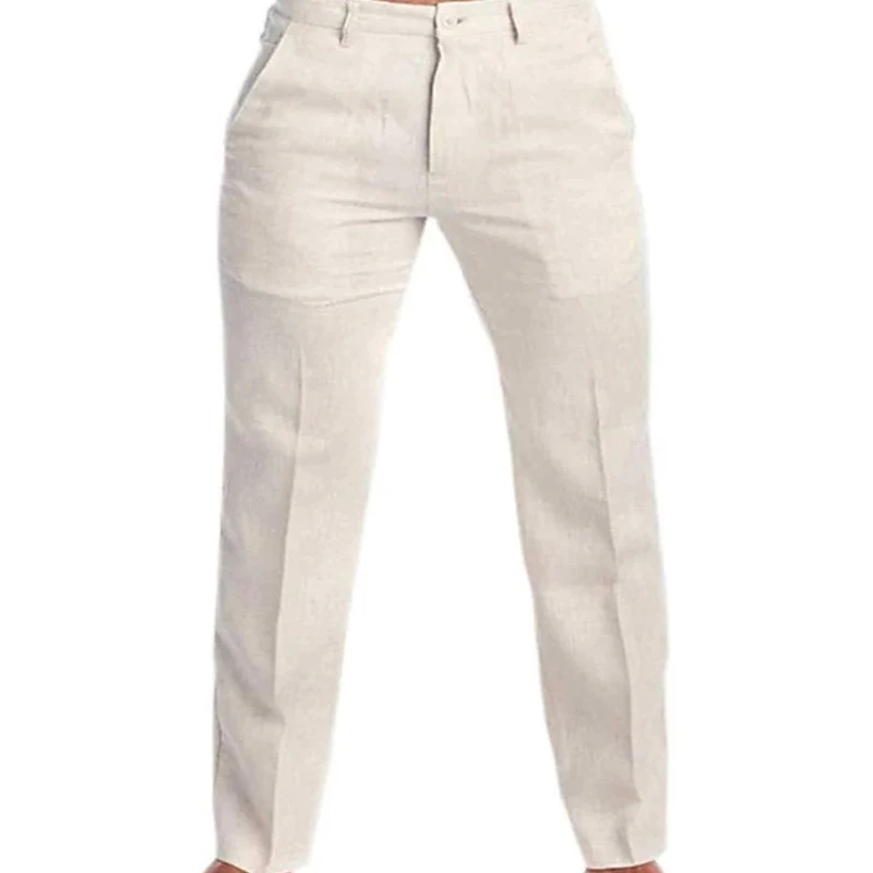 

Fashion 2023 Solid Cotton Linen Pants Casual Mid Waist Zip Straight Sweatpants Summer Men Clothing Slim Long Pant Streetwear