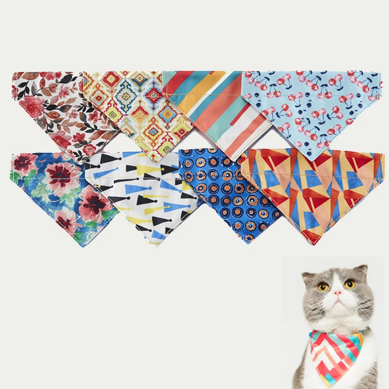 

UFBemo Cat Bandana Neckerchief Pet Accessories Print Polyester Washable Bibs Fashionable Patterns Cat bandana