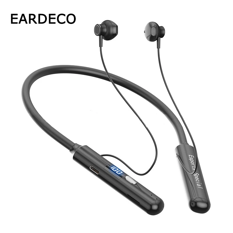 

EARDECO Wireless Bluetooth Headphone IPX5 Neckband Stereo 200Hrs Playback HiFi Bass Stereo Music Wireless Earphones LED Display