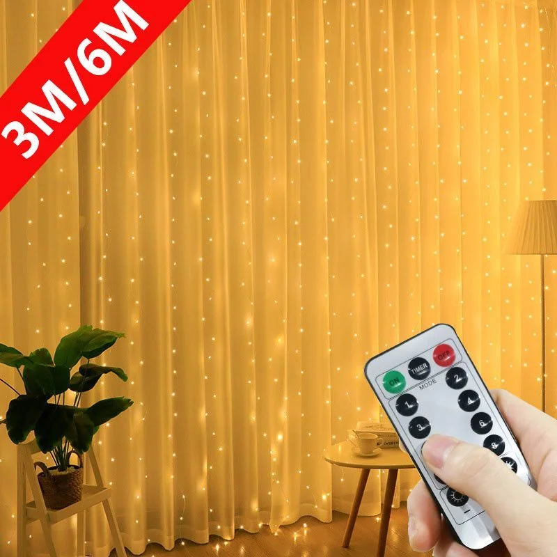 

3/4/6M LED String Lights Christmas Decoration Remote Control USB Wedding Garland Curtain Lamp Holiday for Bedroom Outdoor Fairy