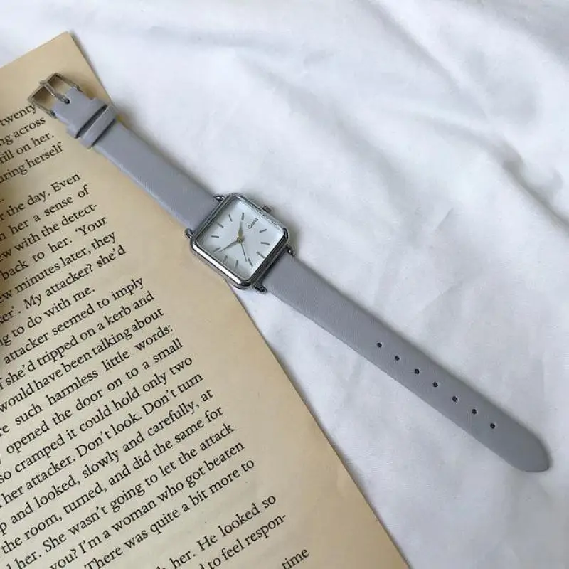 Часы женские кварцевые с кожаным ремешком простые квадратные повседневные