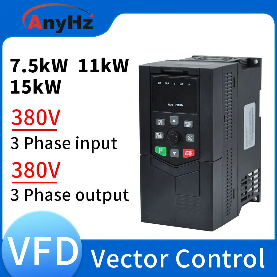 

3-Phase Input 380V 7.5KW/11KW/15KW 10HP/15HP VFD Variable Frequency Converter Inverter Drive for Fan Motor Speed Vector Control