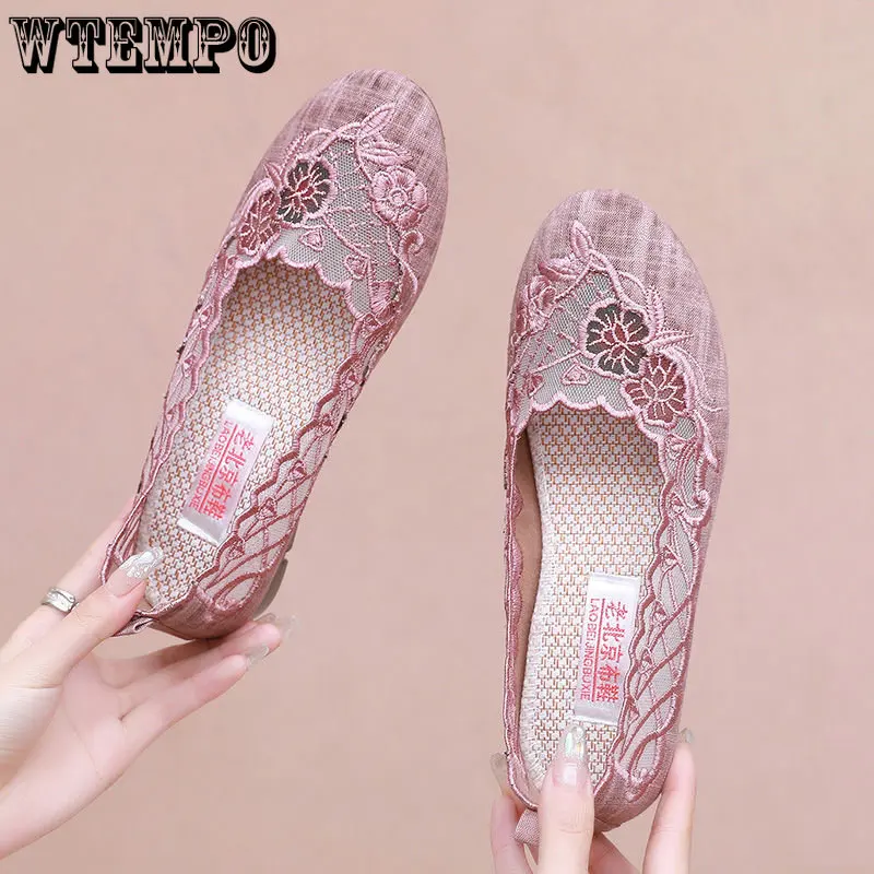 WTEMPO Women's Floral Hollow Out Shoes Embroidery Retro Casual Feetwear Classic Flats Vulcanize Shoes Wholesale Dropshipping