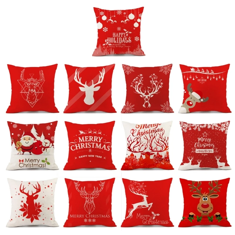 

Christmas Pillow Cover Santa Elk SnowmanThrow Pillows Cushion Covers