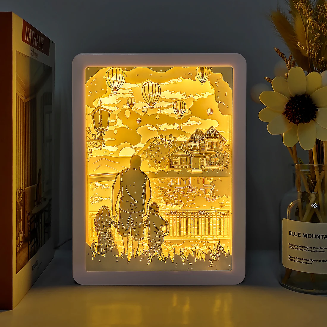 Father'S Day Paper Cut Light Box Baby Night Light Led Art Shadow Box Decorative Lights Bedroom Light Up Photo Frame Gift Ideas