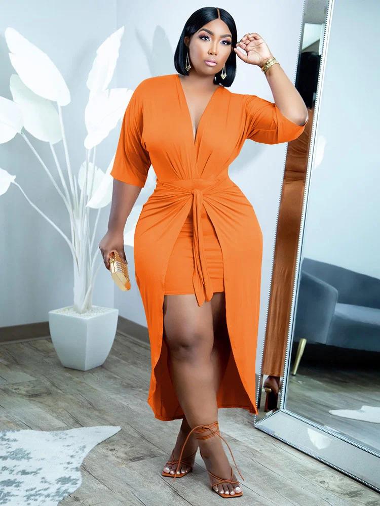 

Женское платье с коротким рукавом KEXU, асимметричное длинное платье макси с глубоким V-образным вырезом и драпировкой на талии, Сексуальные клубные платья для осени и зимы